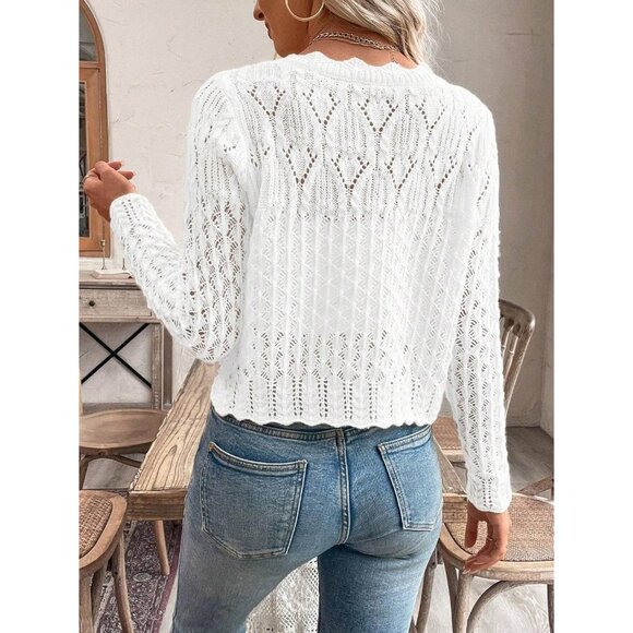 Knit Cardigan Sweater Women Cropped Long Sleeve Button Fall Casual Top - Picture 2 of 5